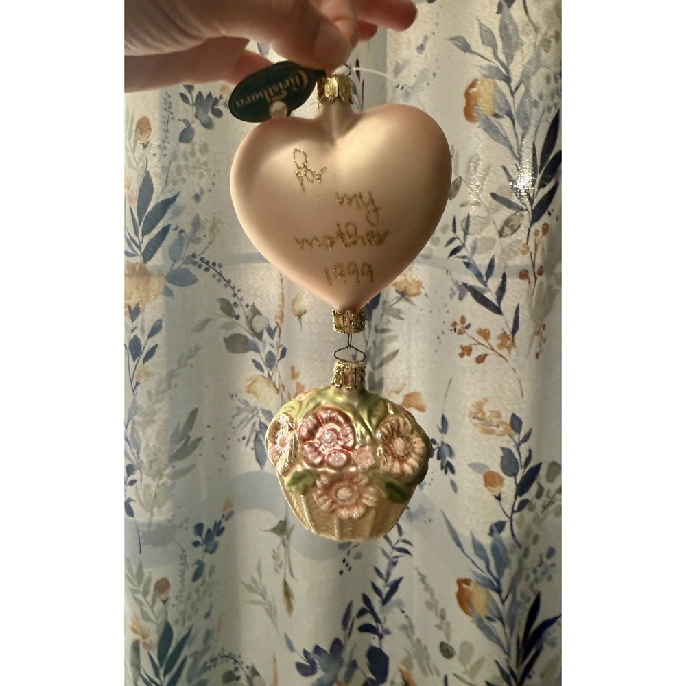 Vintage Christborn Blown Glass Heart And Flower Christmas Ornaments Germany‎